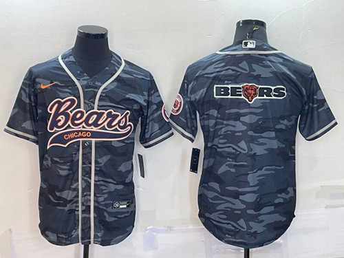 Men's Chicago Bears Gray Camo Team Big Logo With Patch Cool Base Stitched Baseball Jersey